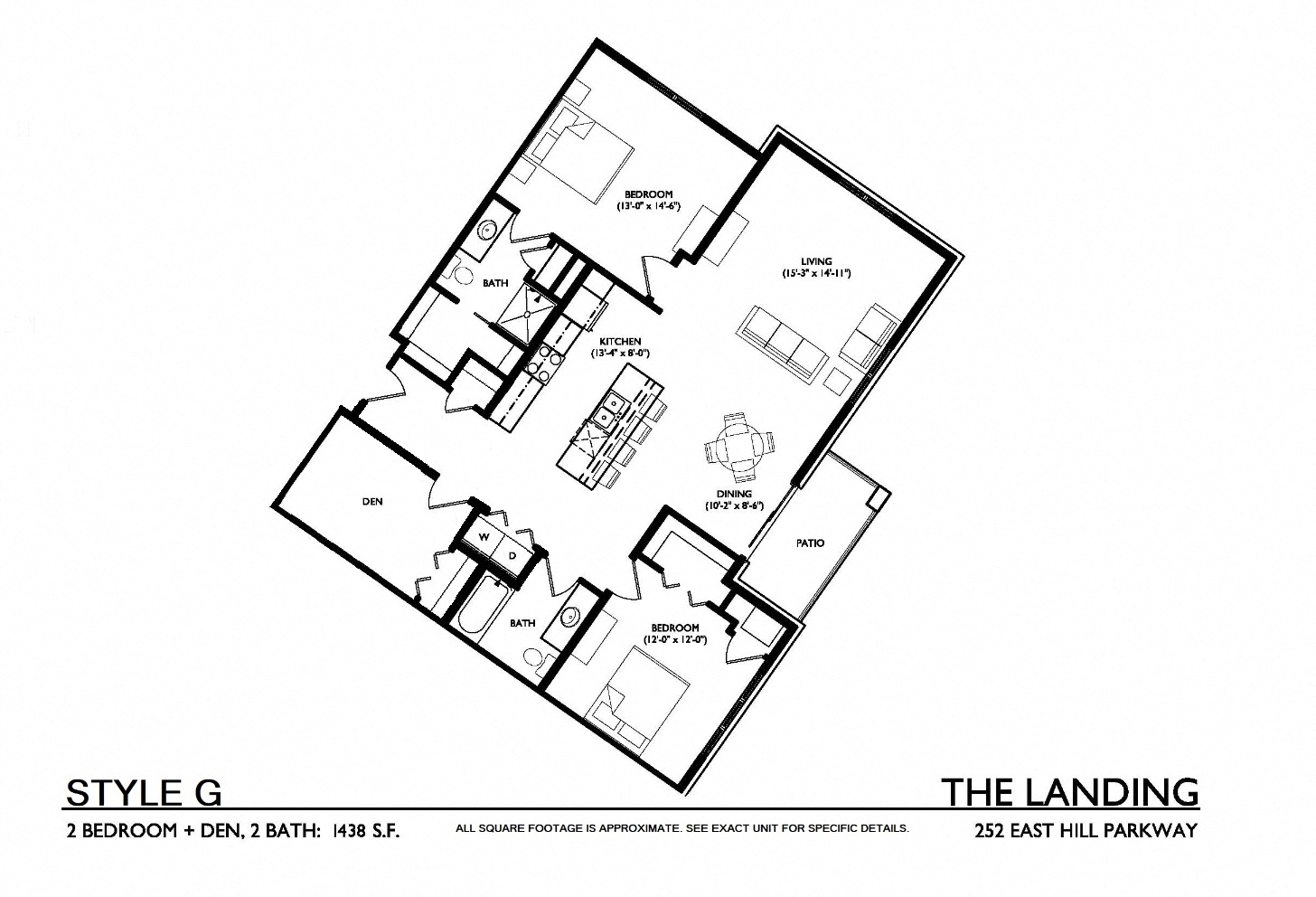Floor plan for 3 beds, 2 baths, 1438 sqft